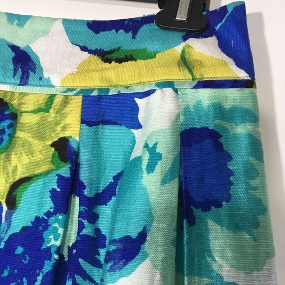 ANN TAYLOR LOFT LINEN BLEND WATERCOLOR FLORAL PLEATED MINI SKIRT 6 - Picture 4 of 13